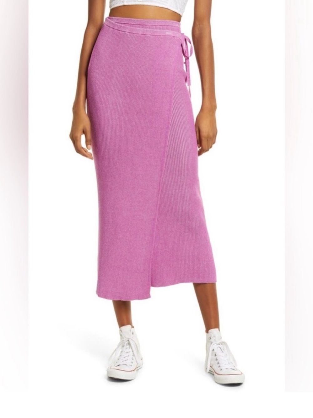 Free People Borderline Knit Wrap Midi Skirt Orchid Combo Size Medium